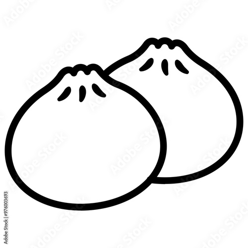 Hand drawn steamed buns doodle line icon. Baozi, Chinese food, pork soup dumplings. Black and white drawing, vector clip art illustration.