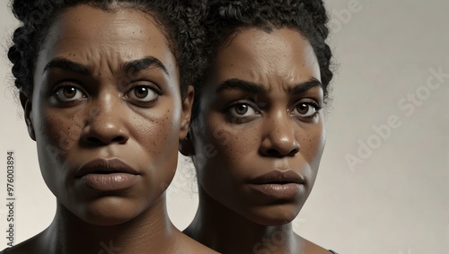 3D character of an angry black woman with furrowed brows on a white backdrop.