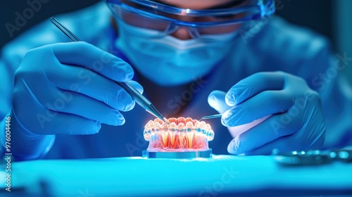Dentist Working on Dental Implant Model
