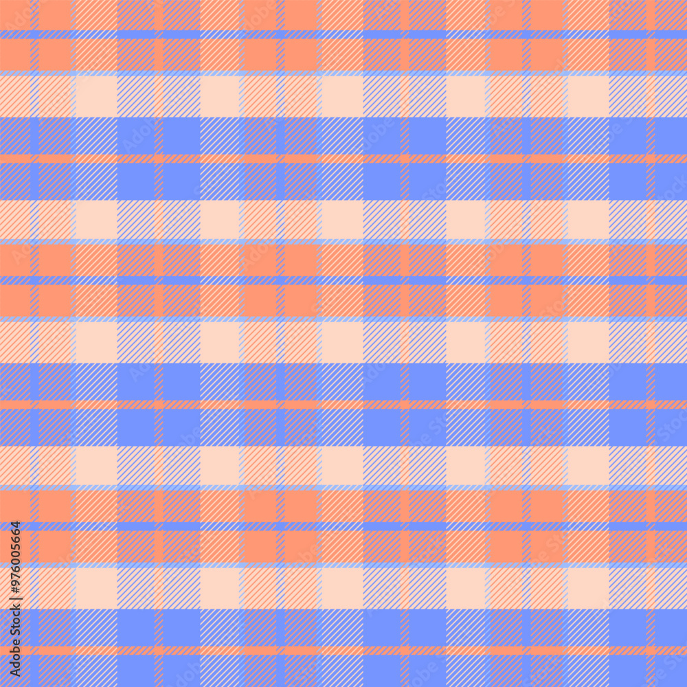 Obraz premium Plaid with twill weave repeat pattern in purple and orange.Gingham seamless pattern with stripes.Checkered tartan Geometric graphic vector illustration background.