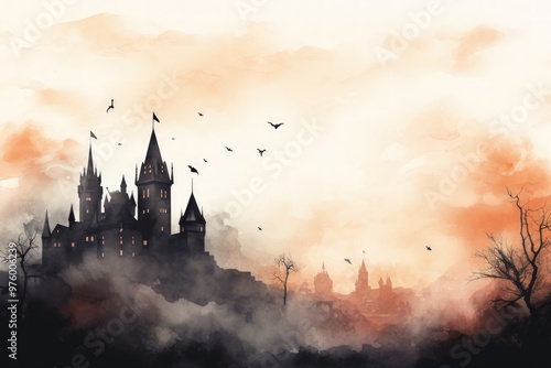 Mystical Castle in Watercolor, Haunted By Secrets and Dreams.