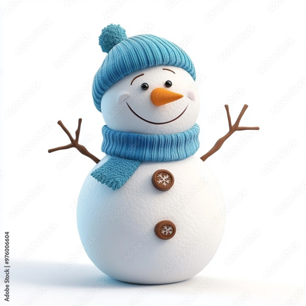3D Cartoon Cute Funny Snowman Isolated on White Background 3D Cartoon Cute Funny Snowman Isolated on White Background