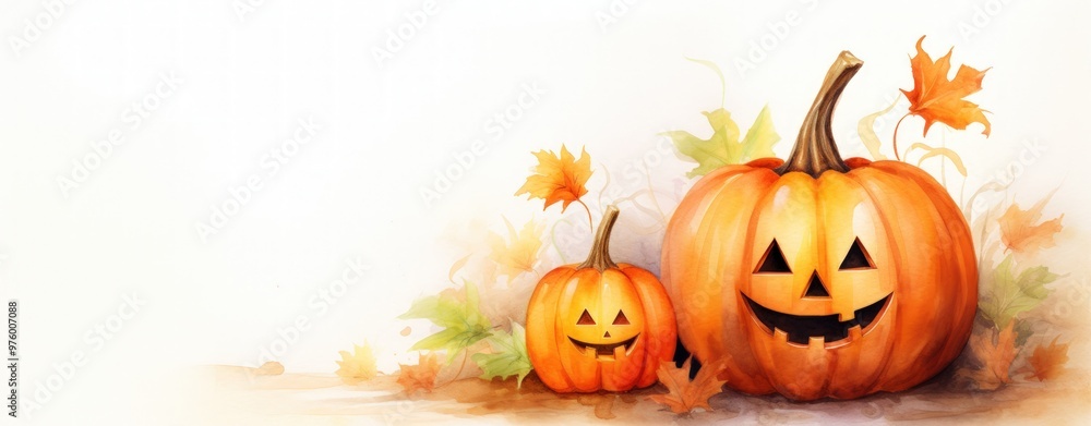 Smiling Pumpkins A Watercolor Fall Tradition. Smiling Pumpkins A Watercolor Fall Tradition.