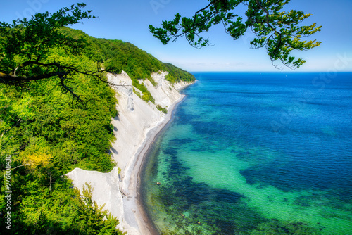 Summer at the White Cliffs of Møns Klint in the Danish Part of the Baltic Sea