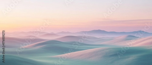 Rolling pastel hills fading into the distance, soft textures and ethereal light, creating a tranquil and dreamlike landscape, perfect for a soothing 3D visual experience