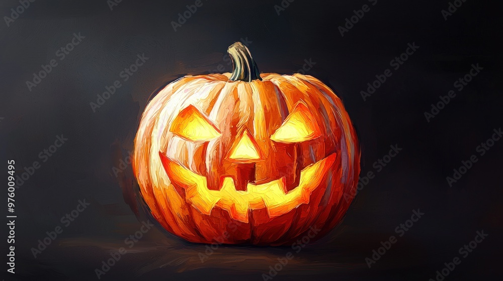 Glowing Jack-o'-Lantern with Intriguing Smile - Halloween Pumpkin Illustration. Glowing Jack-o'-Lantern with Intriguing Smile - Halloween Pumpkin Illustration.