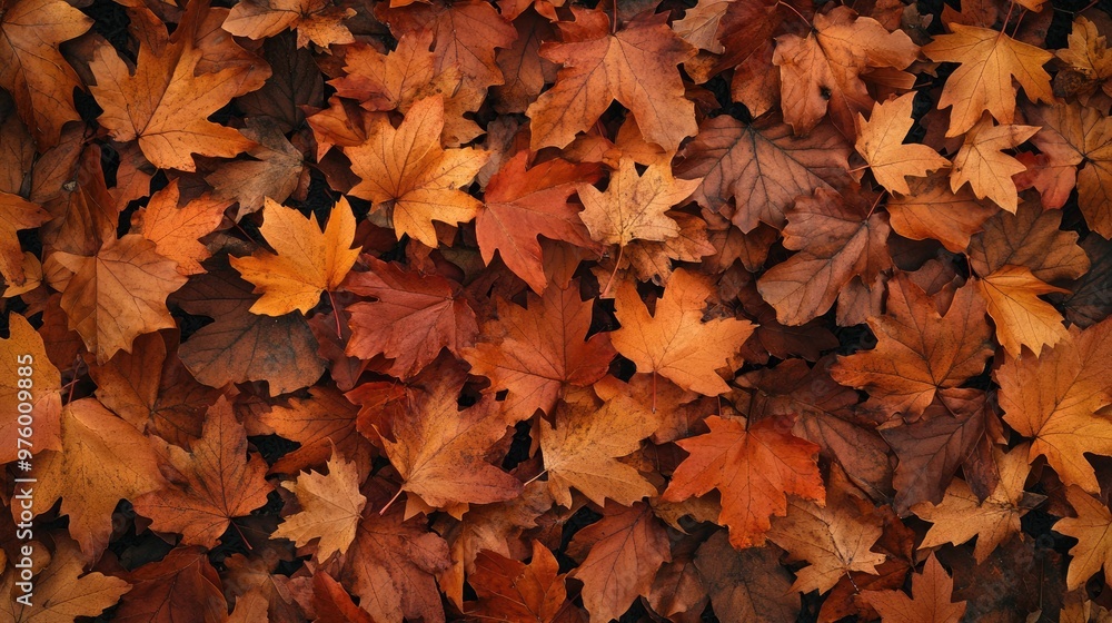 A close-up shot of a collection of fallen autumn leaves in various shades of red, orange, and brown, forming a seamless pattern. A close-up shot of a collection of fallen autumn leaves in various shades of red, orange, and brown, forming a seamless pattern.