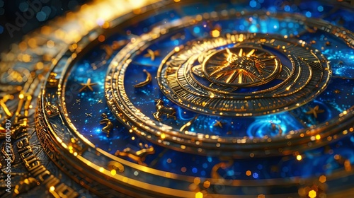 Wallpaper Mural Closeup of a Golden Zodiac Wheel with Blue Background Torontodigital.ca