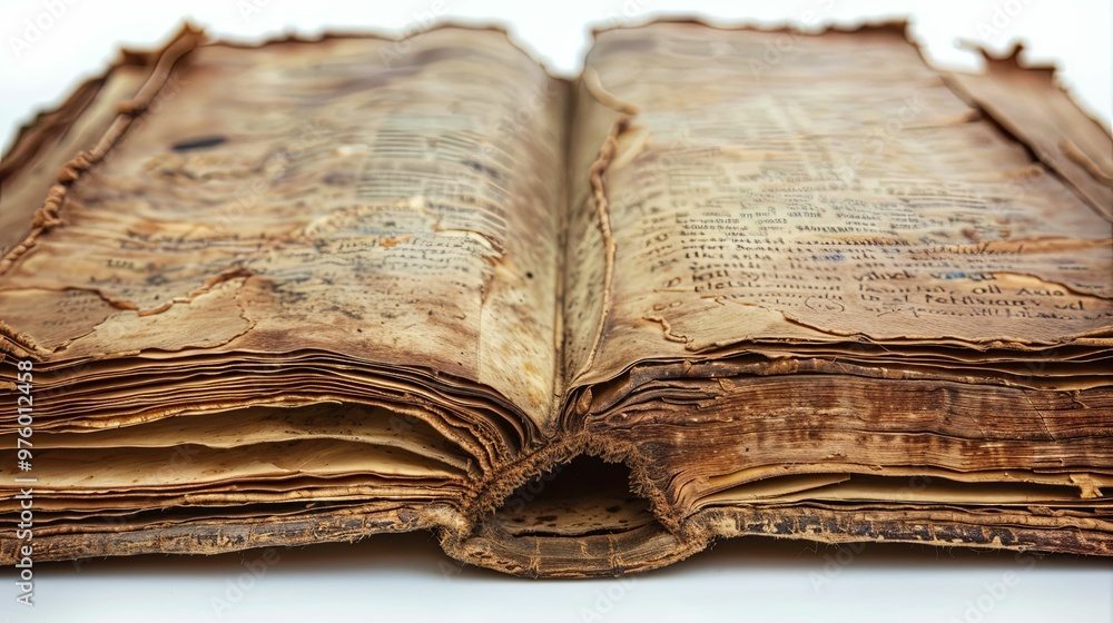 Open Aged Book with Worn Pages and Binding Open Aged Book with Worn Pages and Binding