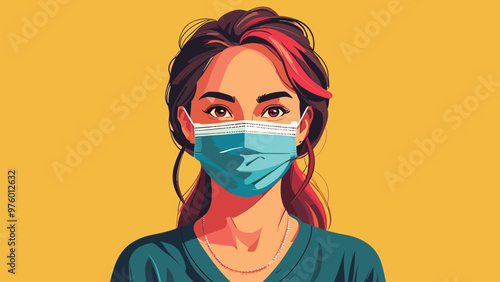 Vector illustration of a woman wearing a mask, staying healthy