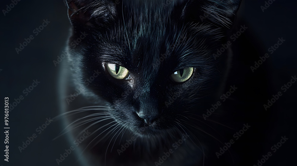A dramatic closeup of a black cat exuding an air of mystery and confidence. Animal portrait concept A dramatic closeup of a black cat exuding an air of mystery and confidence. Animal portrait concept