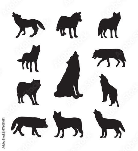 Set of wolf animal silhouettes vector  photo