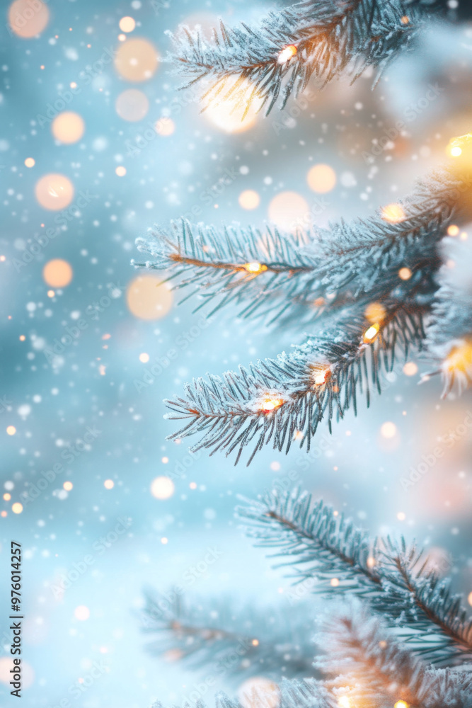 Christmas tree branches with lights bokeh copy space background Christmas tree branches with lights bokeh copy space background