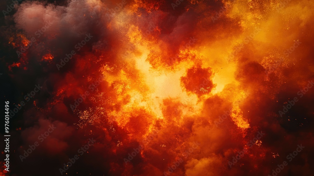 Fototapeta premium A fiery explosion with smoke and flames engulfing the sky.