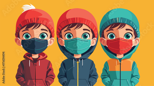 Vector illustration of a child wearing a mask, staying healthy