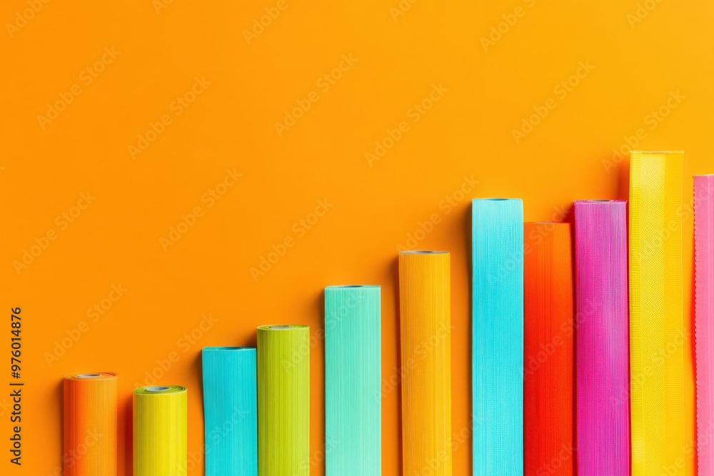 Bar graph made of colorful duct tapes on orange background. Data visualization concept Bar graph made of colorful duct tapes on orange background. Data visualization concept