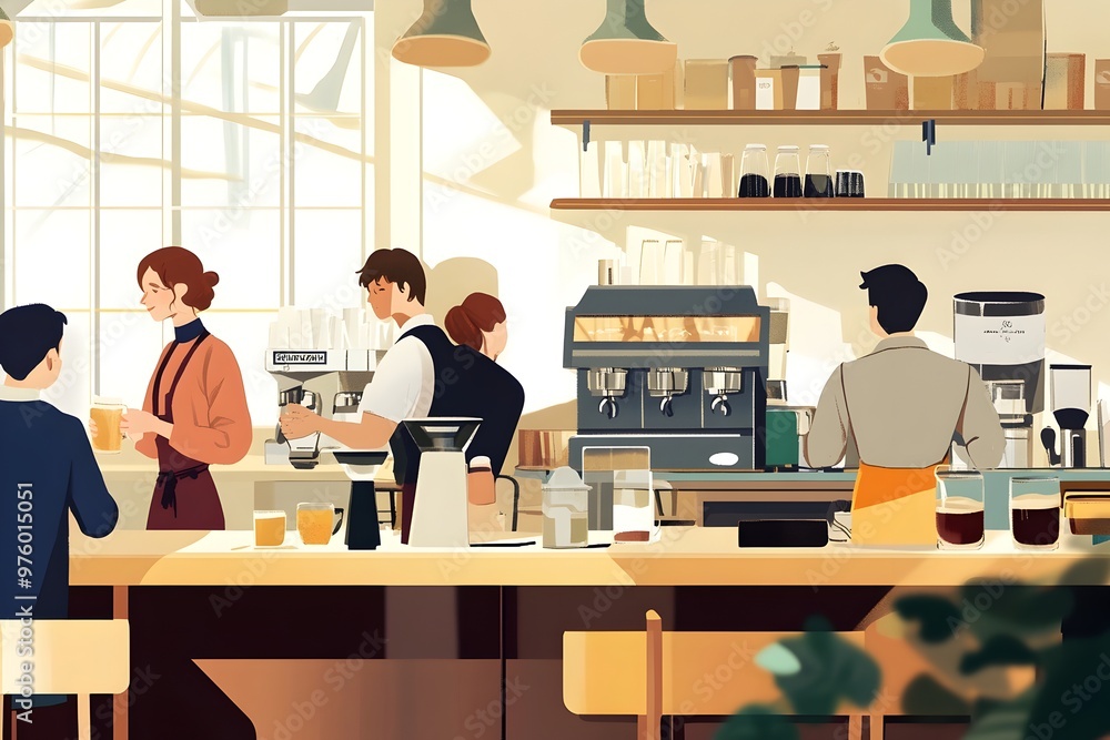 Lively Coffee Shop With Bustling Ambiance and Busy Baristas Lively Coffee Shop With Bustling Ambiance and Busy Baristas