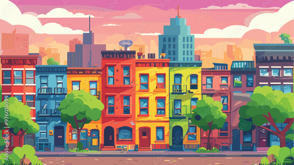 Obraz premium AVector illustration of a city building with colorful buildings