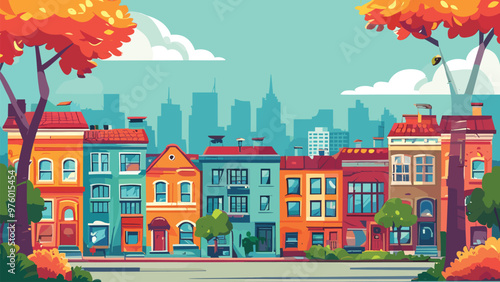 AVector illustration of a city building with colorful buildings