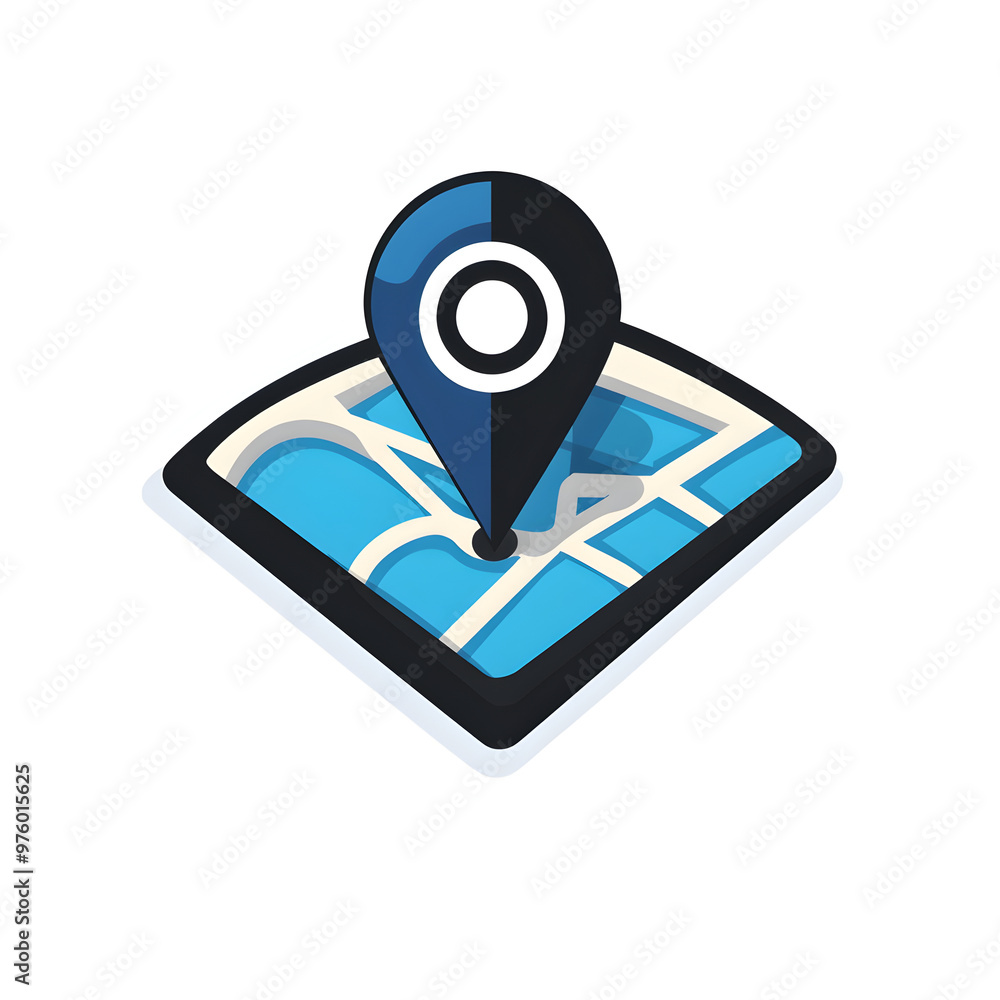 Black and blue location pin on 3D map icon
Black and blue location pin on 3D map icon