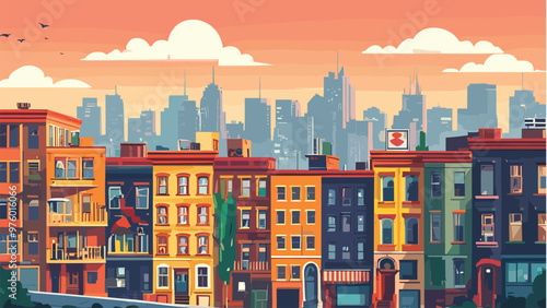 AVector illustration of a city building with colorful buildings