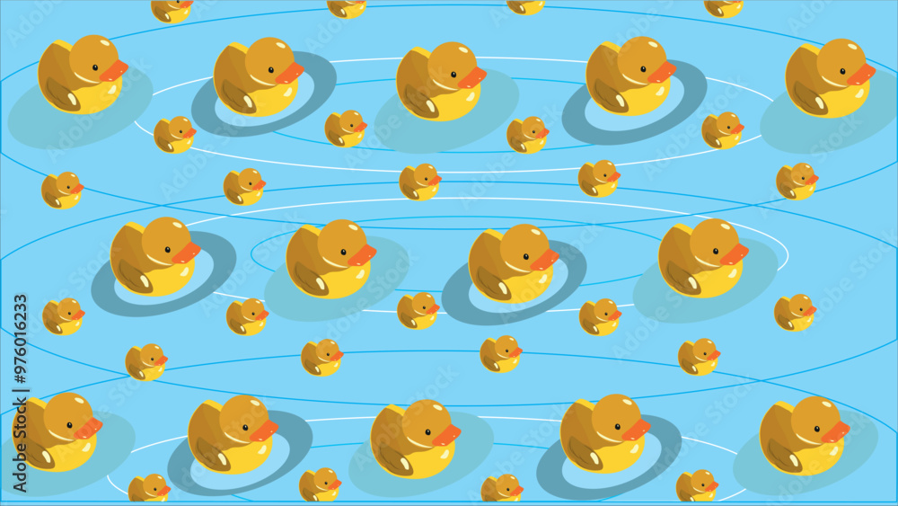 Cute seamless pattern with yellow ducks on blue background, vector seamless pattern with toy ducks, creative print with ducks swimming in the sea Cute seamless pattern with yellow ducks on blue background, vector seamless pattern with toy ducks, creative print with ducks swimming in the sea