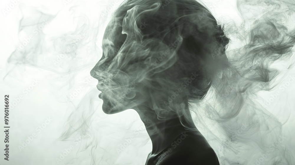 A serene silhouette of a woman surrounded by soft, ethereal smoke, evoking feelings of mystery and tranquility. A serene silhouette of a woman surrounded by soft, ethereal smoke, evoking feelings of mystery and tranquility.