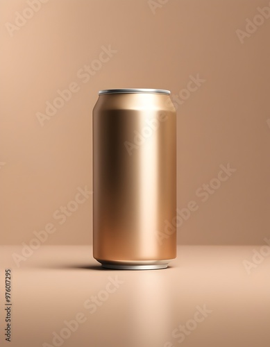 Golden Metallic Beverage Can on Matching Surface