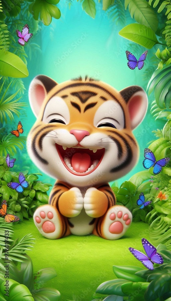 Fototapeta premium 3D lachendes Tigerbaby