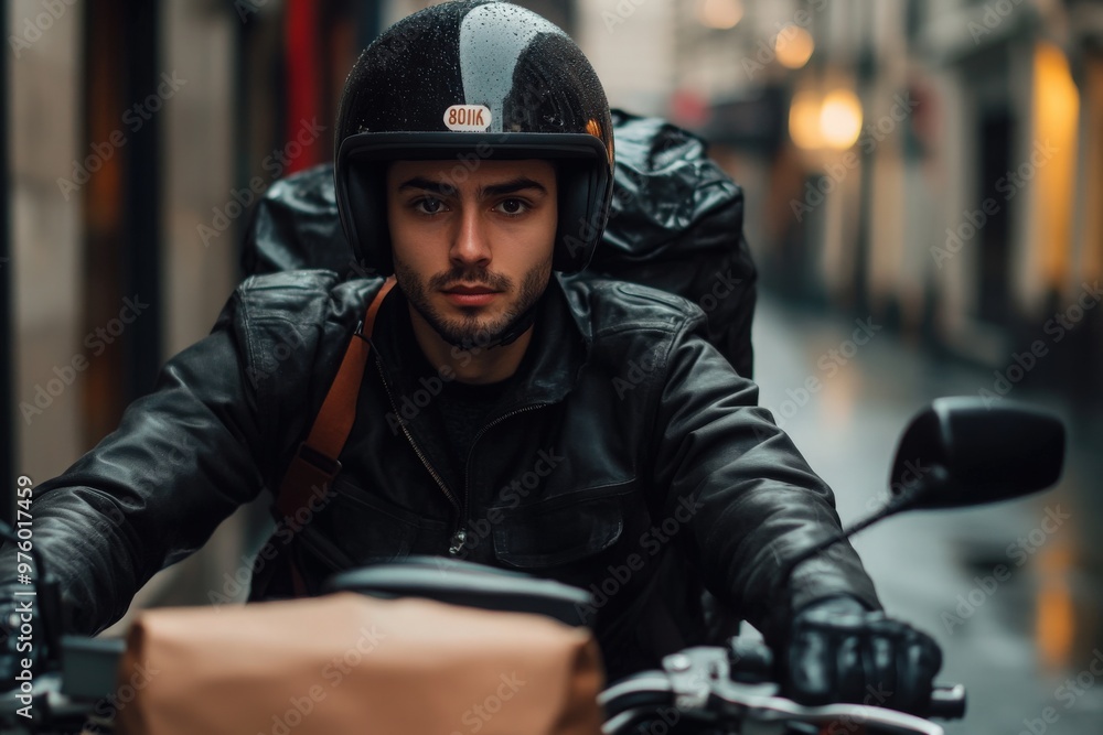 Delivery man on his motorcycle looking at the camera, motoboy Delivery man on his motorcycle looking at the camera, motoboy