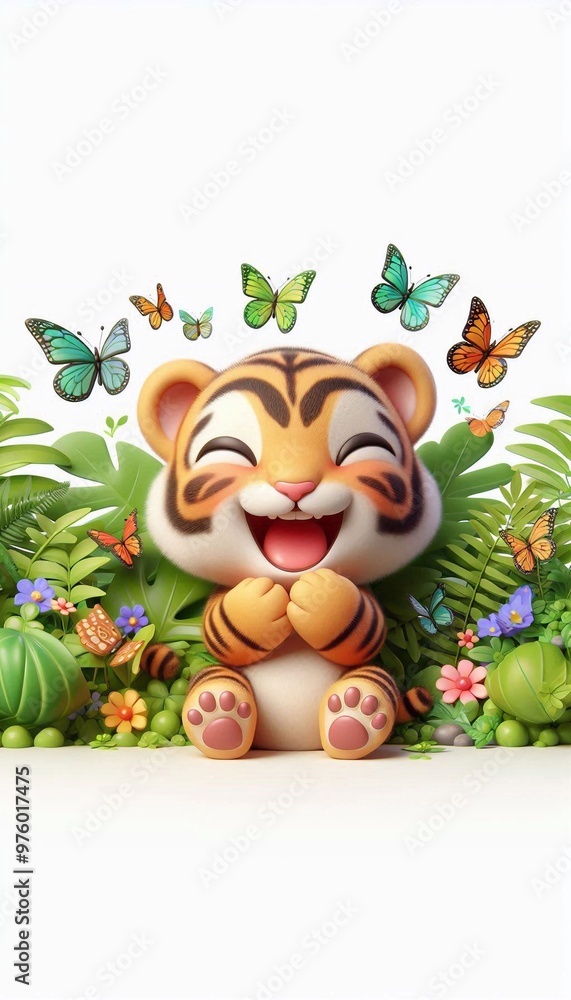 Fototapeta premium 3D lachendes Tigerbaby