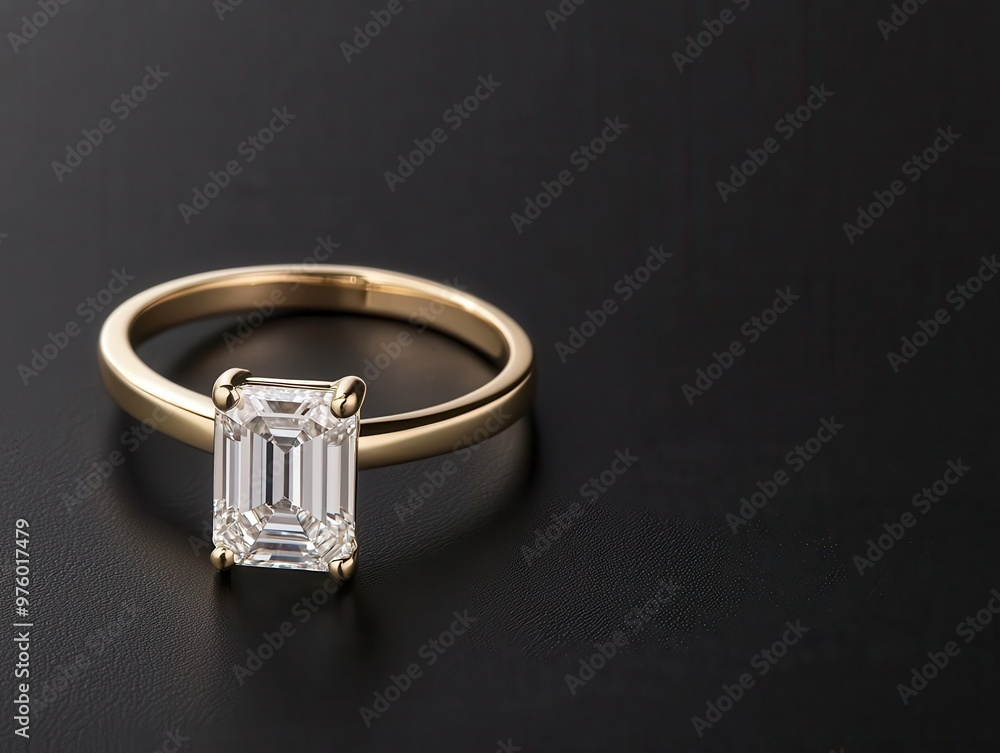 An emerald-cut diamond ring isolated, the gemstone's clean lines and impeccable clarity on full display emerald-cut diamond, gemstone, clarity An emerald-cut diamond ring isolated, the gemstone's clean lines and impeccable clarity on full display emerald-cut diamond, gemstone, clarity