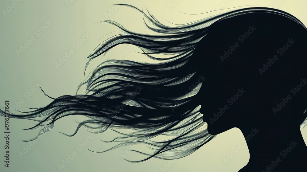Silhouette shadow of woman with flowing hair background wallpaper concept Silhouette shadow of woman with flowing hair background wallpaper concept