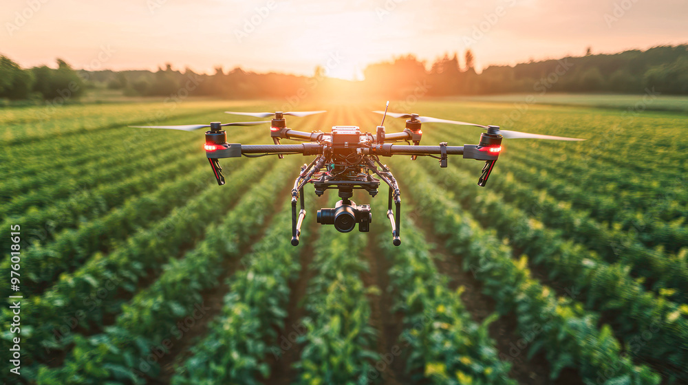 Revolutionizing Agriculture High-Tech Drone Capturing Aerial View of Sustainable Farmland Revolutionizing Agriculture High-Tech Drone Capturing Aerial View of Sustainable Farmland