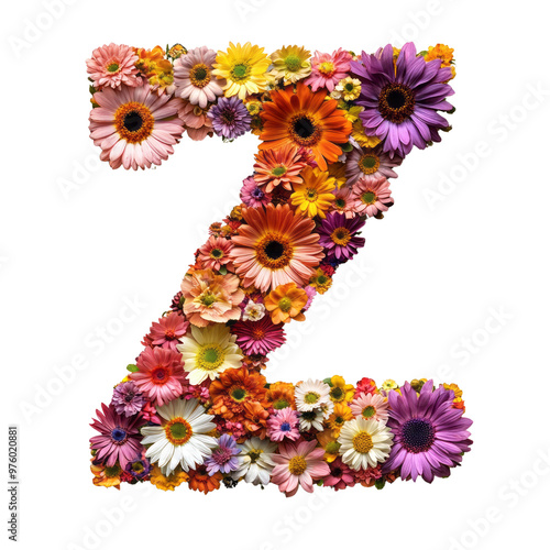 Floral Alphabet Letters Z with Colorful Flowers and Decorative Elements photo