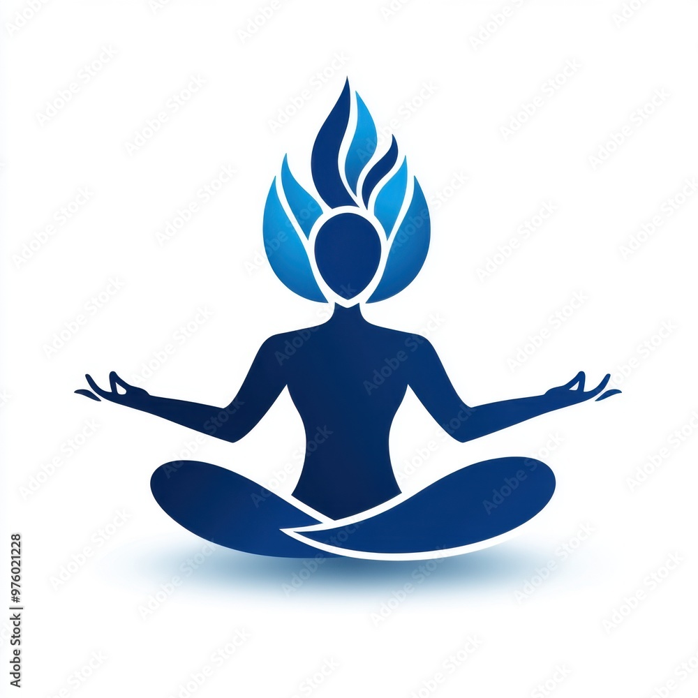A serene illustration of a meditating figure with a flame-like aura, representing peace, spirituality, and inner strength. yoga logo A serene illustration of a meditating figure with a flame-like aura, representing peace, spirituality, and inner strength. yoga logo