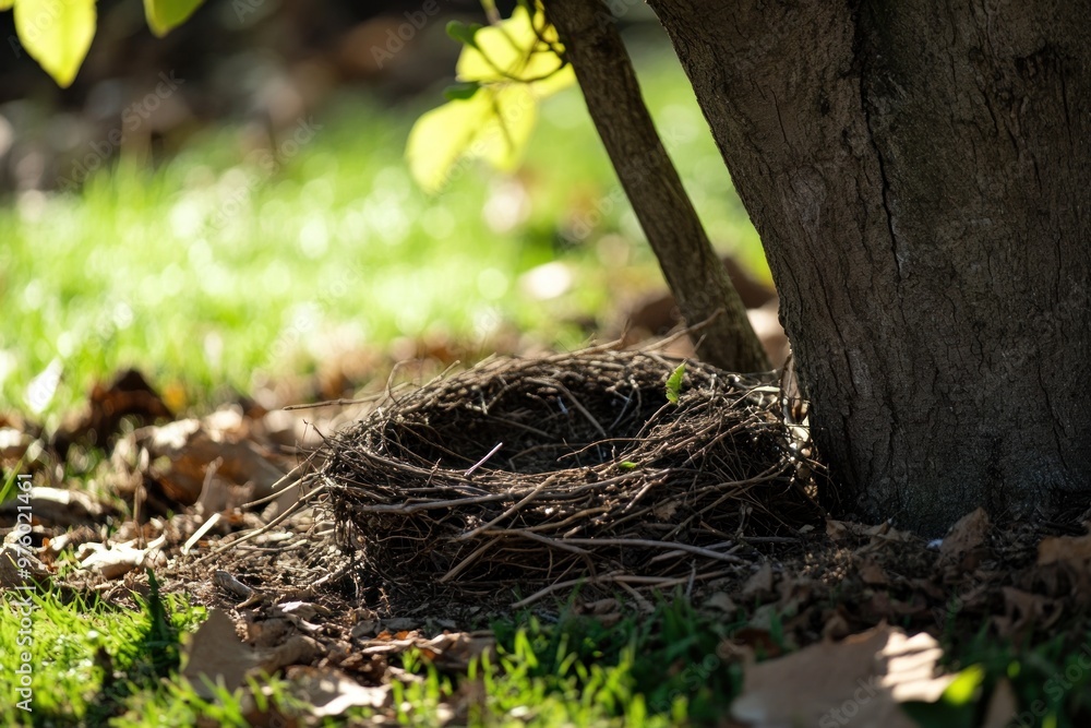 Fototapeta premium Bird's Nest at the Base of a Tree