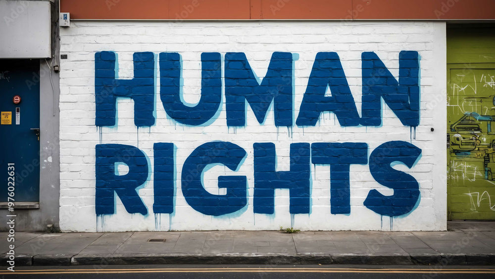 human rights grafitti art design on a wall in street human rights grafitti art design on a wall in street