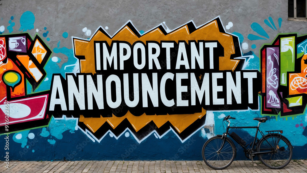 Naklejka premium important announcement grafitti art design on a wall in street