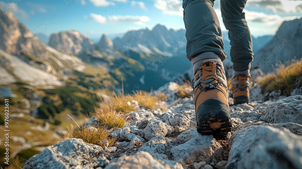 26. A close-up of a person doing mountain climbers on a rocky path, with the rugged terrain and distant mountain views providing a dramatic and challenging backdrop 26. A close-up of a person doing mountain climbers on a rocky path, with the rugged terrain and distant mountain views providing a dramatic and challenging backdrop