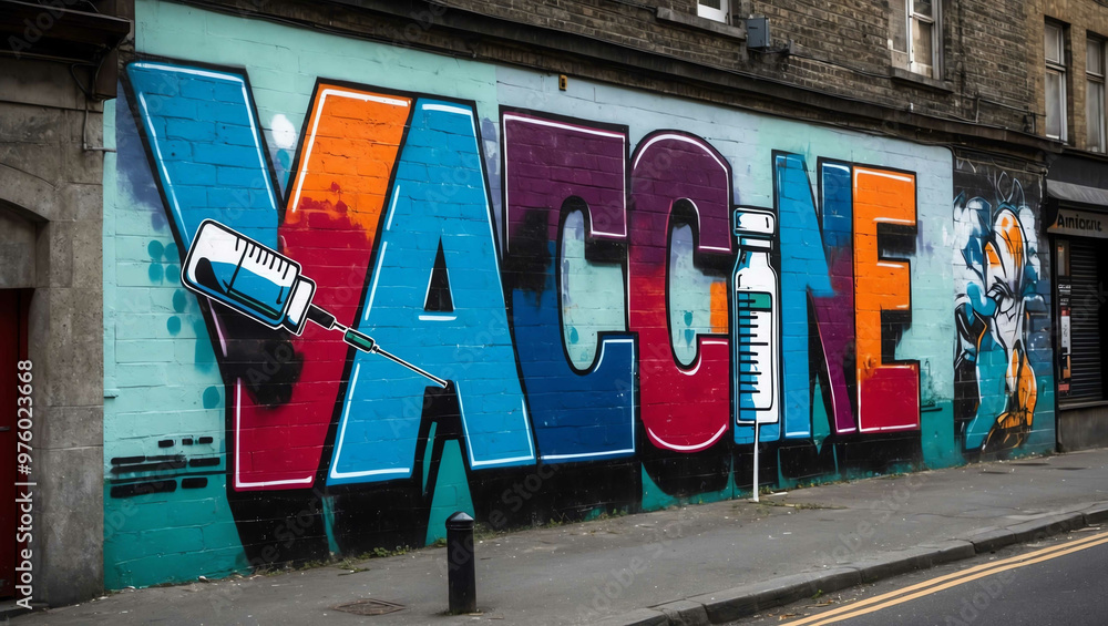 Fototapeta premium vaccine grafitti art design on a wall in street