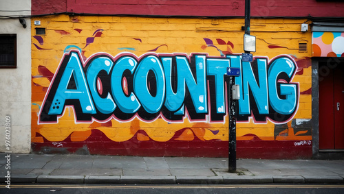 accounting grafitti art design on a wall in street