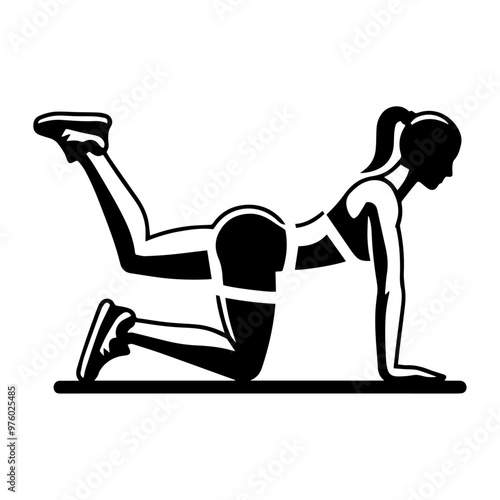 Black and white glute bridges exercise vector icon.