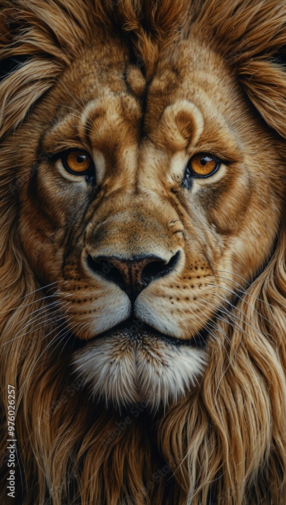 Artistic pencil rendering of a lion’s face with intricate details. Artistic pencil rendering of a lion’s face with intricate details.