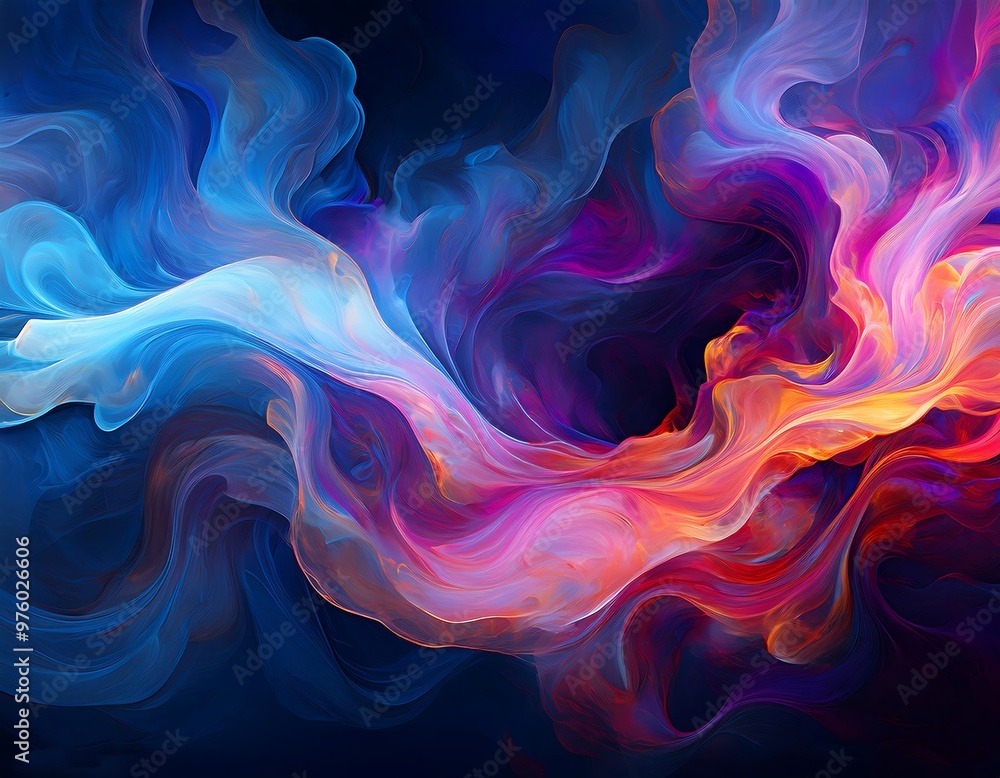 Obraz premium Abstract digital artwork featuring a dynamic and vibrant display of swirling smoke or mist.
