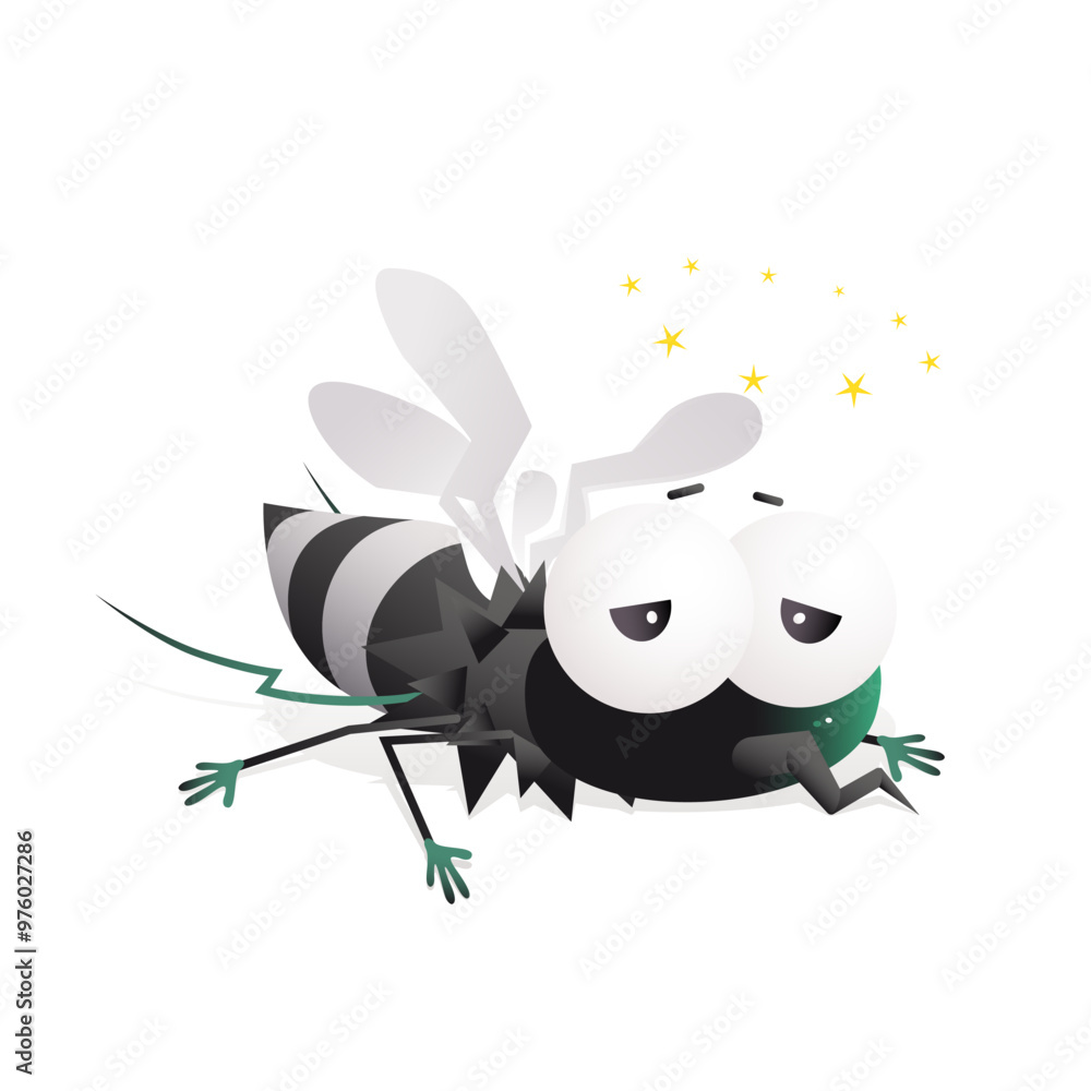 Funny cartoon mosquito feeling dizzy. Mosquito warning sign. Insect repellent.
