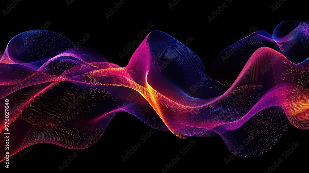 Naklejka premium Abstract representation of sound waves visualized as bright, flowing neon curves.