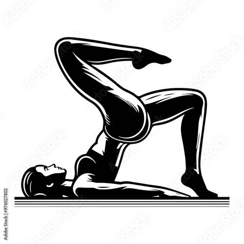 Glute bridges exercise vector icon illustration, black and white.
