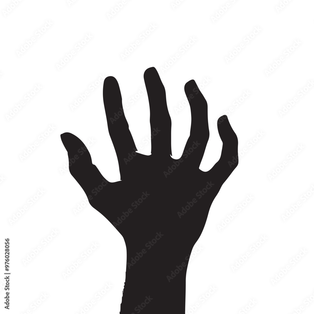 silhouette of a hand reaching out, fingers spread vector on a white background silhouette of a hand reaching out, fingers spread vector on a white background