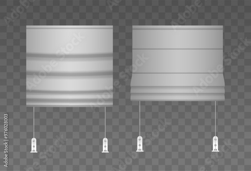Two Modern Roller Blinds Displayed Isolated on Transparent Background. Realistic 3d Vector Illustration
